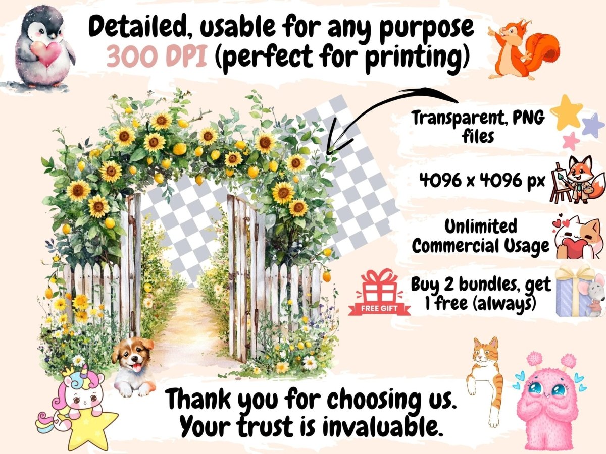 Sunflower Summer Watercolor Clipart farmhouse clipart floral graphics flower bouquet png - WondersArtist