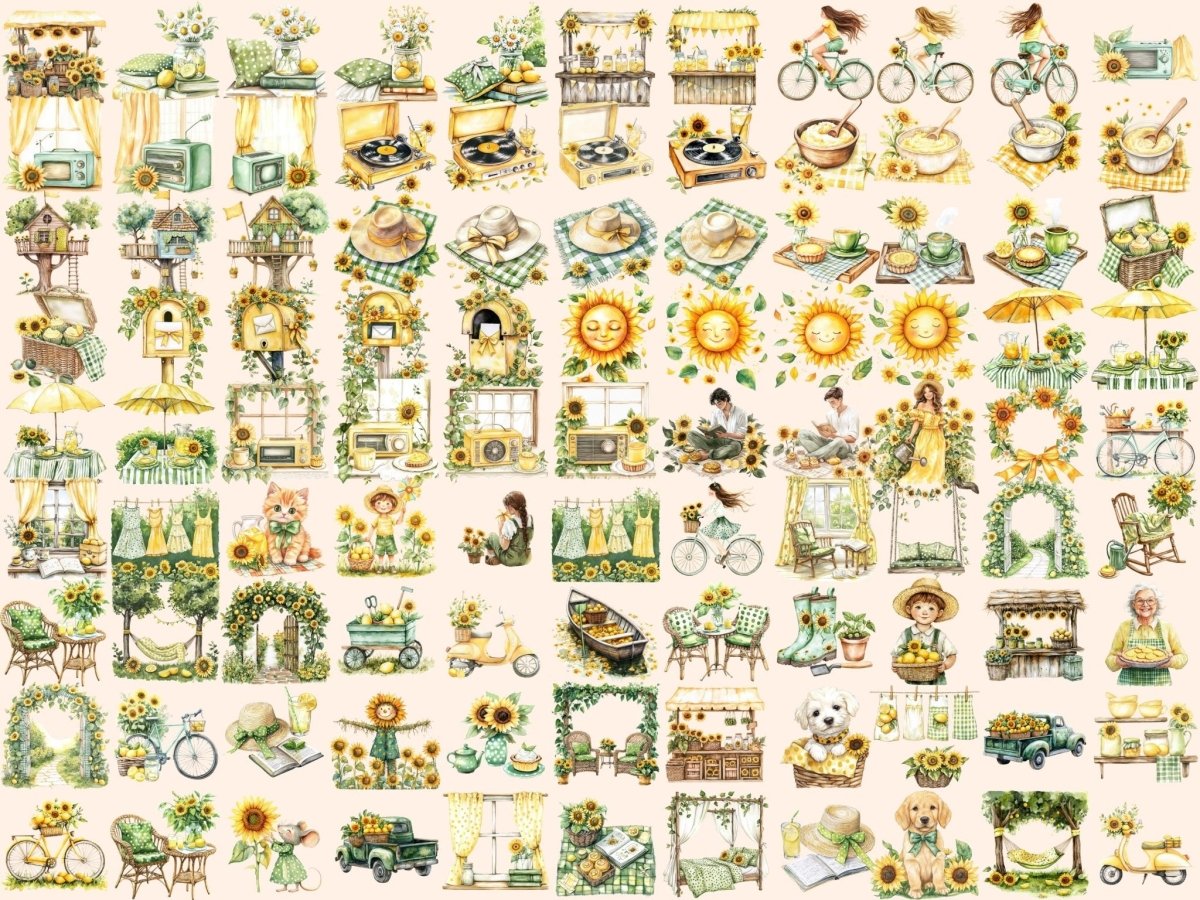 Sunflower Summer Watercolor Clipart farmhouse clipart floral graphics flower bouquet png - WondersArtist