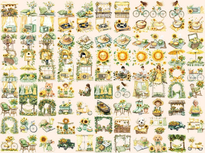 Sunflower Summer Watercolor Clipart farmhouse clipart floral graphics flower bouquet png - WondersArtist