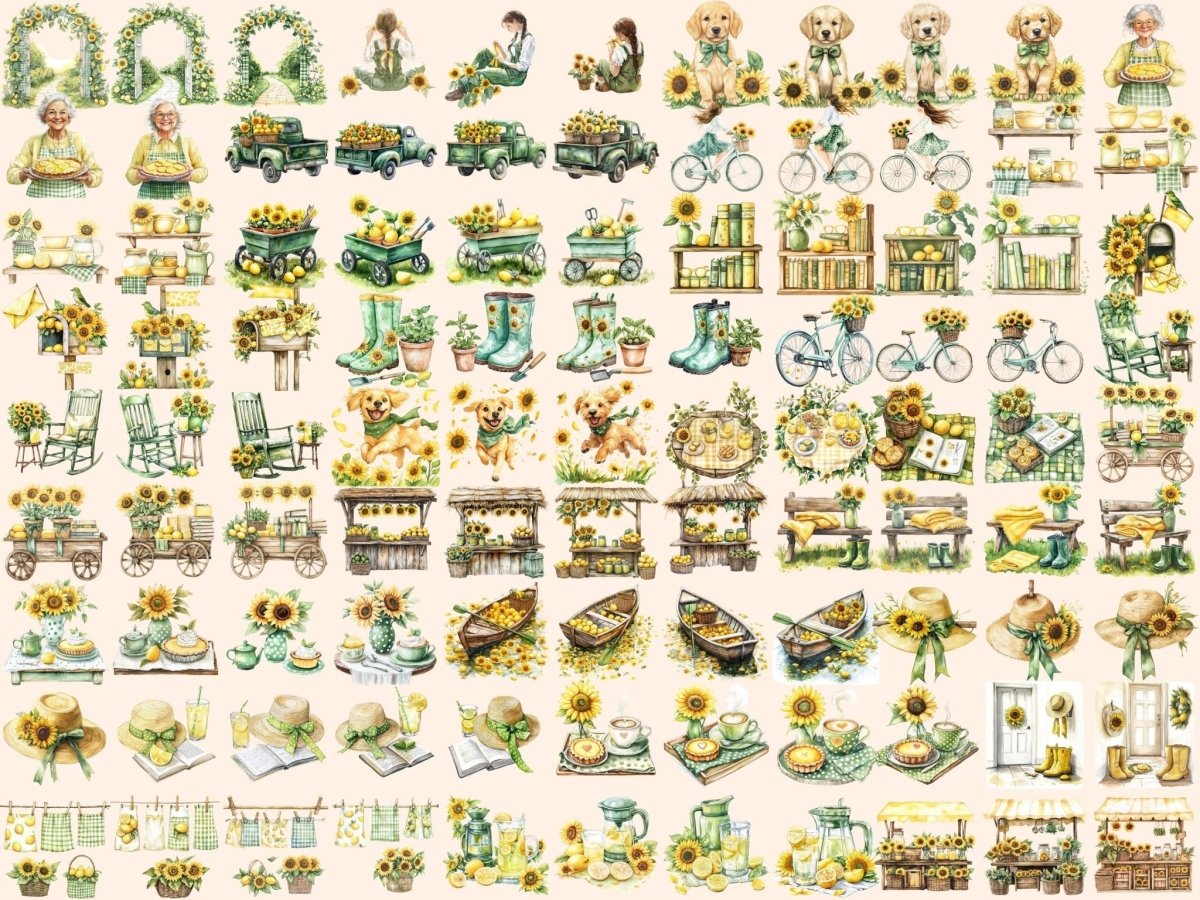 Sunflower Summer Watercolor Clipart farmhouse clipart floral graphics flower bouquet png - WondersArtist