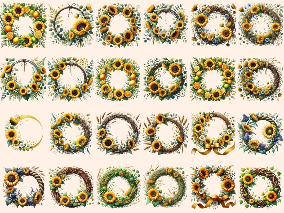 Sunflower Wreaths Clipart new bundles all new mini new7 - WondersArtist