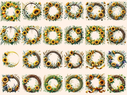Sunflower Wreaths Clipart new bundles all new mini new7 - WondersArtist