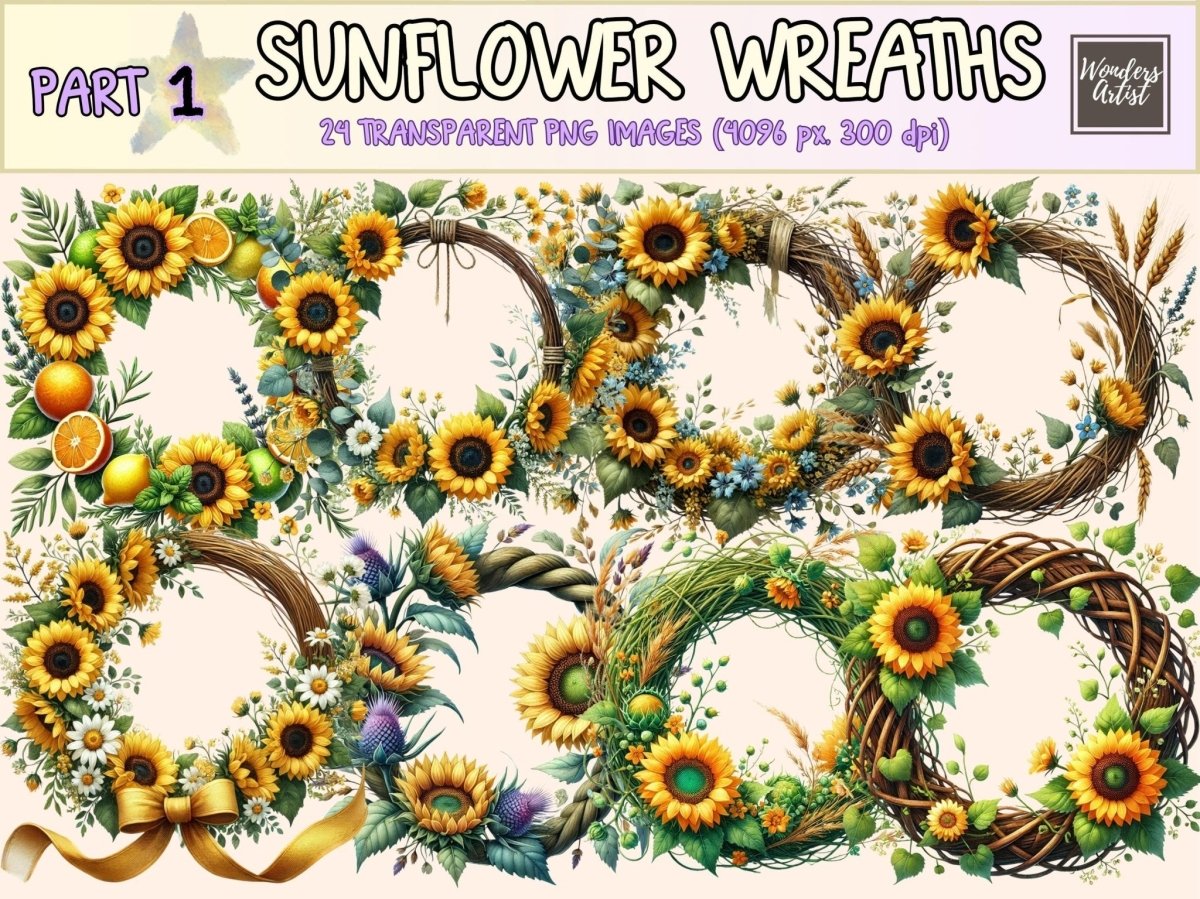 Sunflower Wreaths Clipart new bundles all new mini new7 - WondersArtist