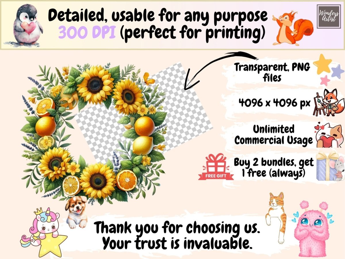 Sunflower Wreaths Clipart new bundles all new mini new7 - WondersArtist