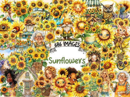Sunflowers Watercolor Clipart summer sunflowers - Wonders Artist