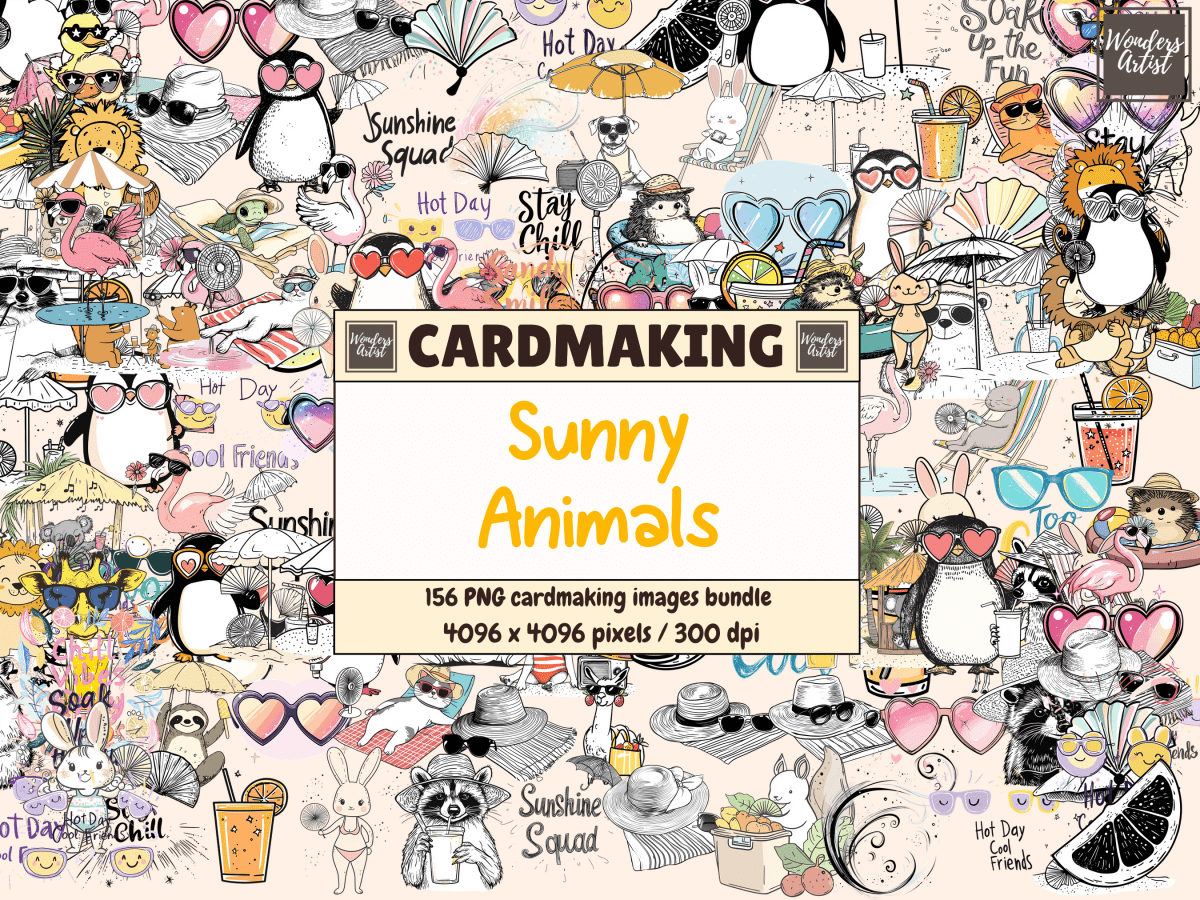 Sunny Animals Cardmaking Clipart All Bundles Cardmaking Clipart - WondersArtist