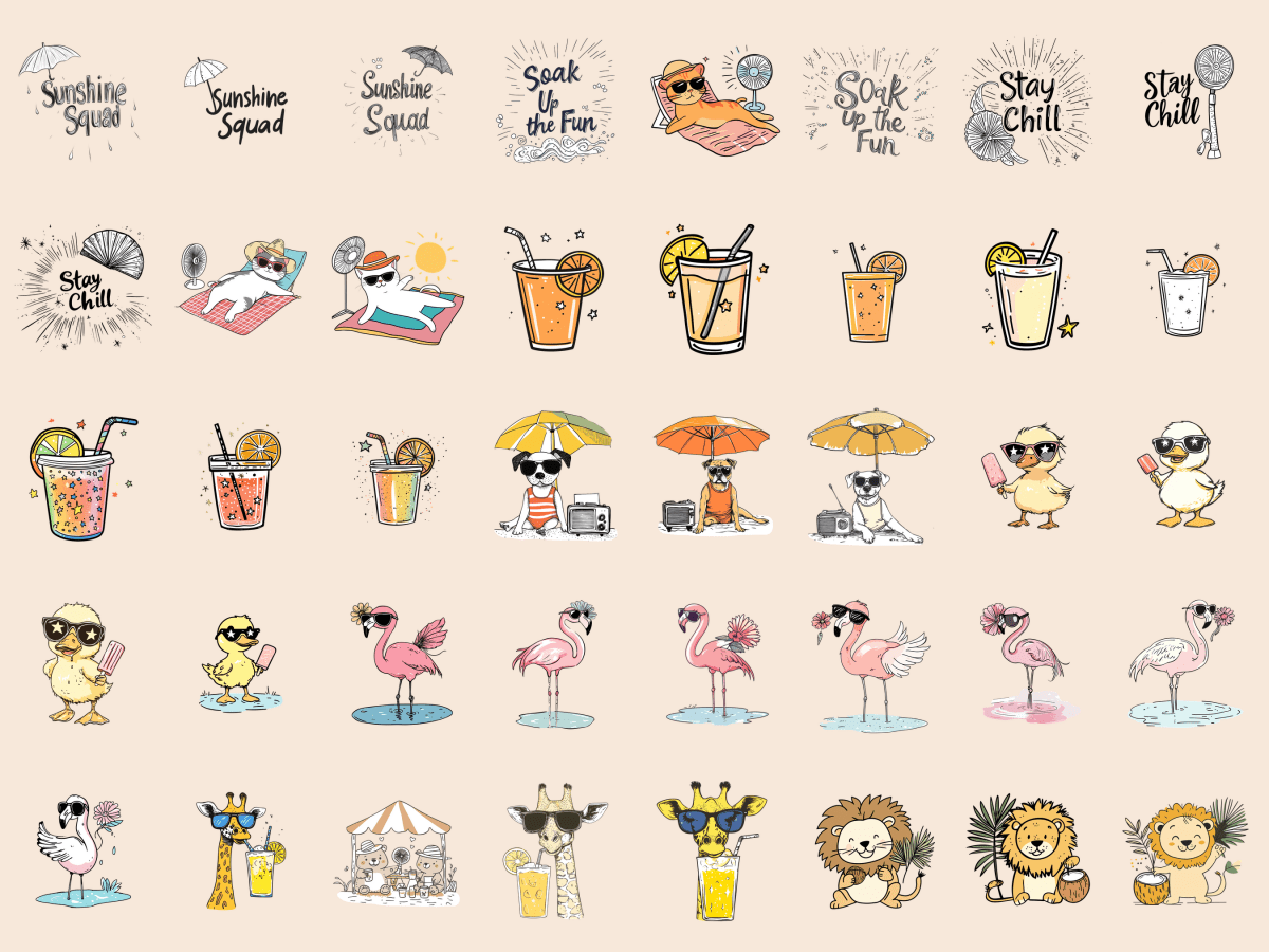 Sunny Animals Cardmaking Clipart All Bundles Cardmaking Clipart - WondersArtist