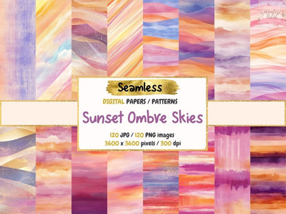 Sunset Ombre Skies Seamless Pattern Digital Papers digital paper dreamy sky paper evening sky print - WondersArtist