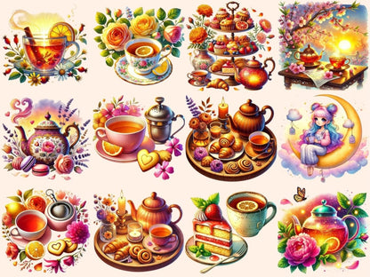 Sunset Tea Clipart cozy tea png evening tea art golden hour tea - WondersArtist