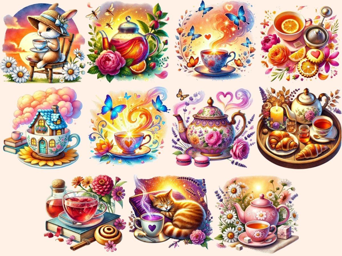 Sunset Tea Clipart cozy tea png evening tea art golden hour tea - WondersArtist