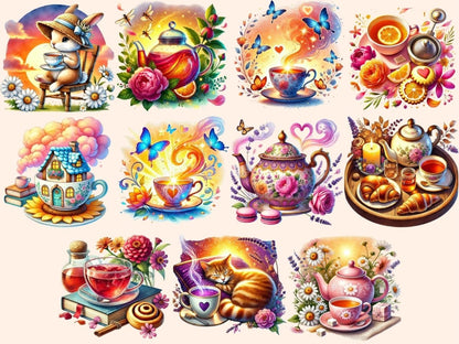 Sunset Tea Clipart cozy tea png evening tea art golden hour tea - WondersArtist