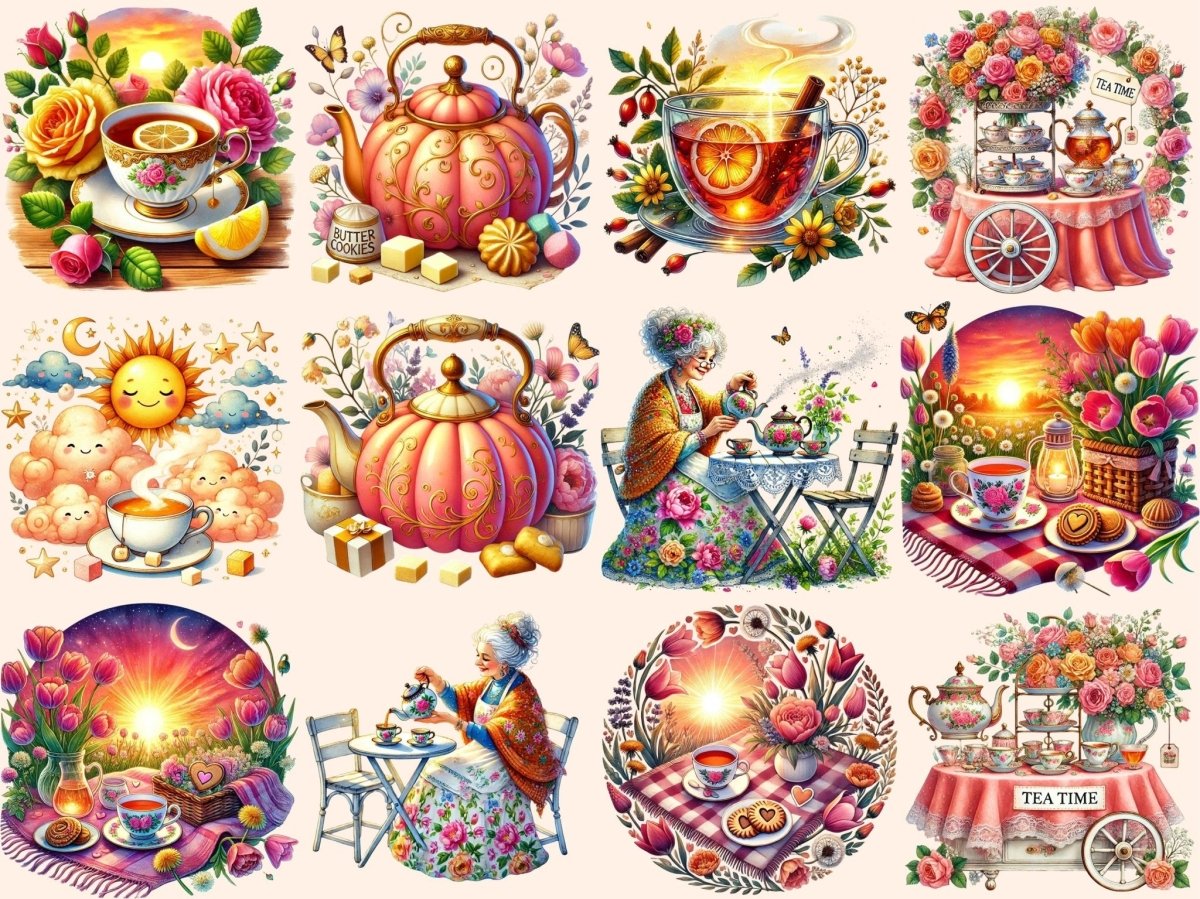 Sunset Tea Clipart cozy tea png evening tea art golden hour tea - WondersArtist