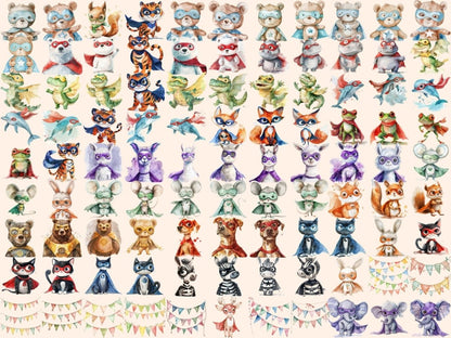Superhero Animals Watercolor Clipart Animal Avengers - Wonders Artist