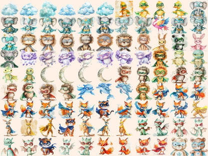 Superhero Animals Watercolor Clipart Animal Avengers - Wonders Artist