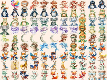 Superhero Animals Watercolor Clipart Animal Avengers - Wonders Artist