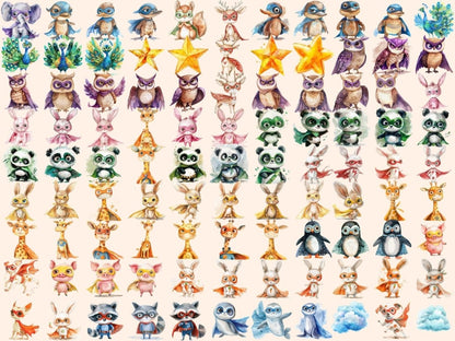 Superhero Animals Watercolor Clipart Animal Avengers - Wonders Artist