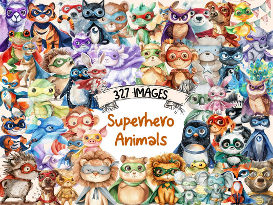 Superhero Animals Watercolor Clipart - High - Quality Instant Digital Download for Creative Projects