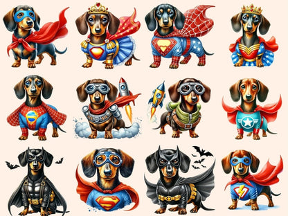 Superhero Dachshunds Clipart dachshund artwork - Wonders Artist