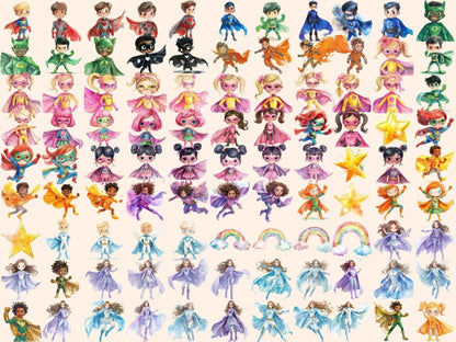 Superhero Kids Watercolor Clipart Comic Book Kids - Wonders Artist