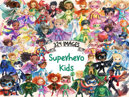 Superhero Kids Watercolor Clipart Comic Book Kids - Wonders Artist