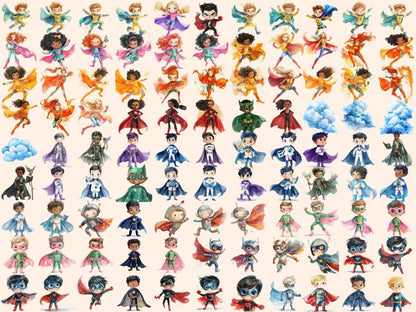 Superhero Kids Watercolor Clipart Comic Book Kids - Wonders Artist