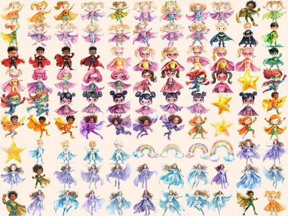 Superhero Kids Watercolor Clipart Comic Book Kids - Wonders Artist