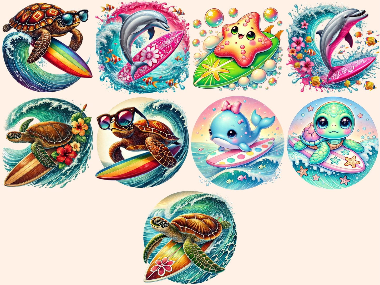 Surfboard Animals Clipart - High - Quality Instant Digital Download for Creative Projects