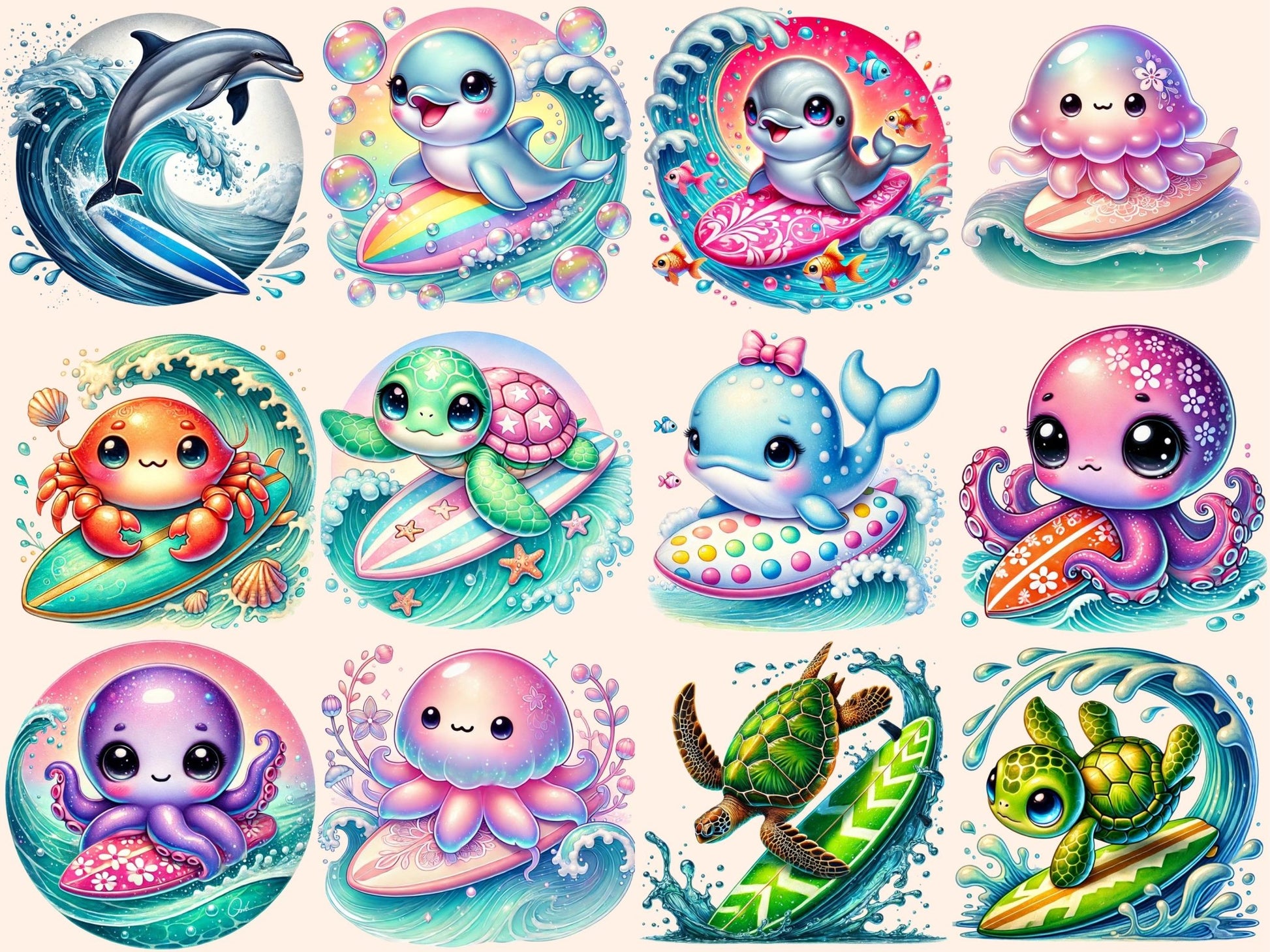 Surfboard Animals Clipart - High - Quality Instant Digital Download for Creative Projects