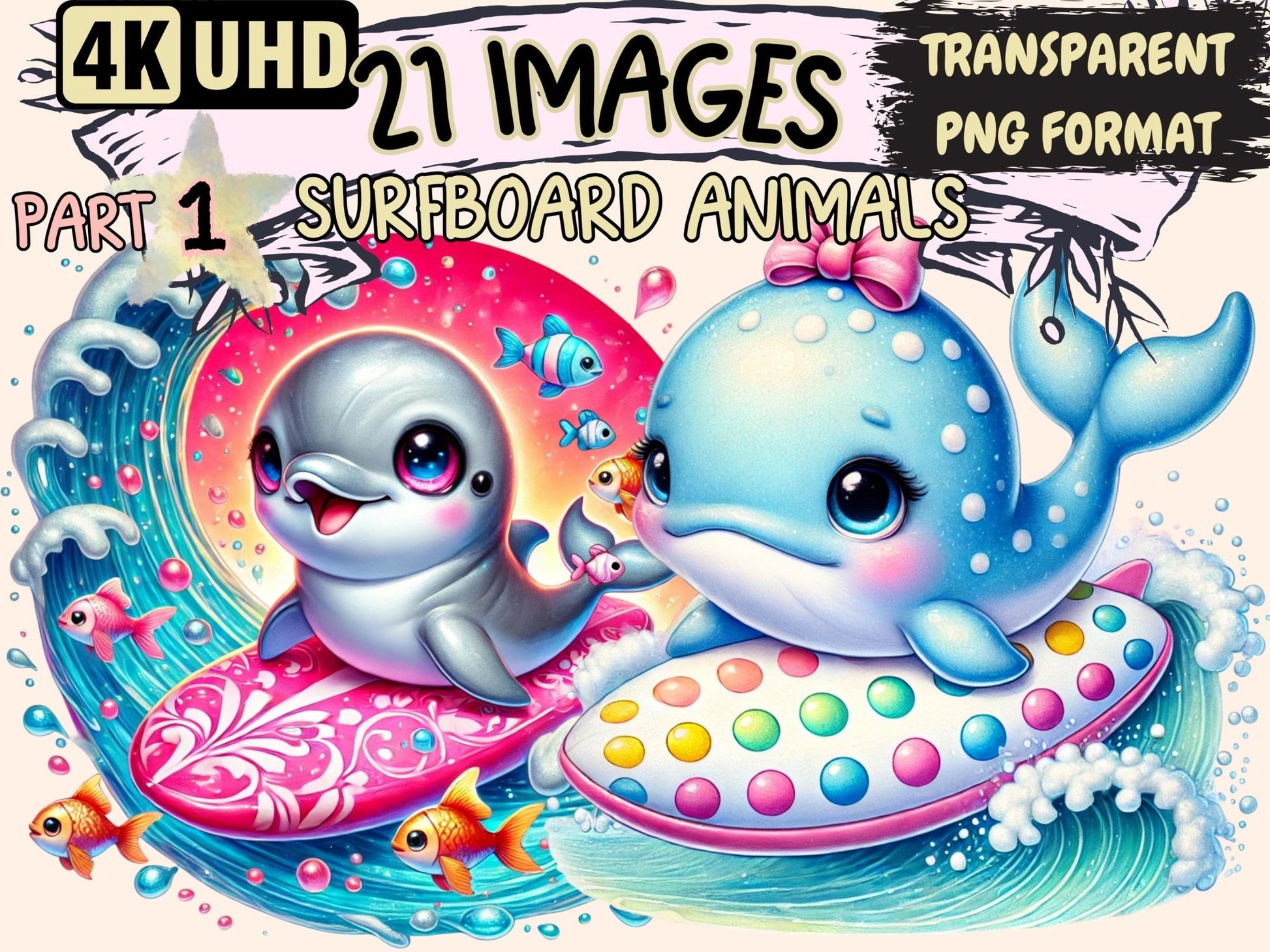 Surfboard Animals Clipart - High - Quality Instant Digital Download for Creative Projects