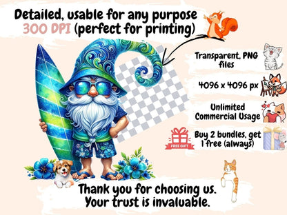 Surfer Gnomes Clipart beach gnome art - Wonders Artist