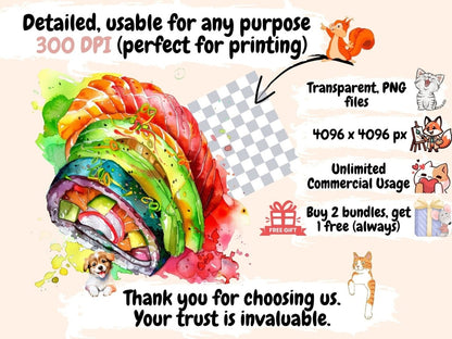 Sushi Watercolor Clipart cartoon sushi - Wonders Artist
