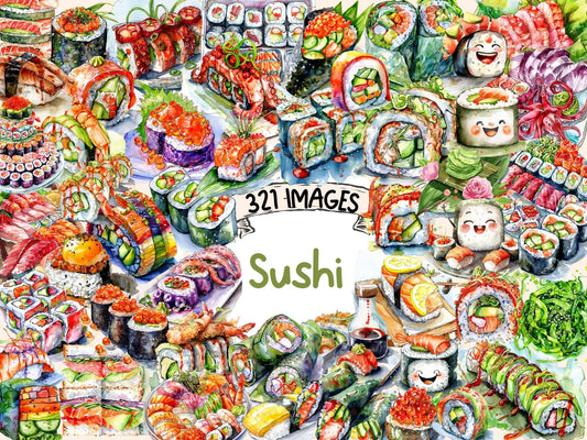 Sushi Watercolor Clipart - High - Quality Instant Digital Download for Creative Projects