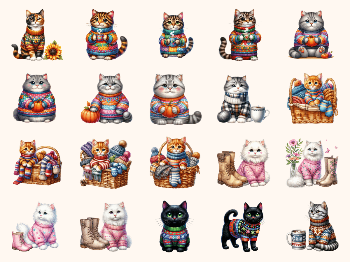Sweater Weather Cats Clipart All Bundles Clipart Line Art - WondersArtist
