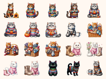 Sweater Weather Cats Clipart All Bundles Clipart Line Art - WondersArtist