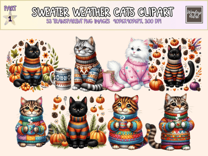 Sweater Weather Cats Clipart All Bundles Clipart Line Art - WondersArtist
