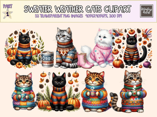 Sweater Weather Cats Clipart All Bundles Clipart Line Art - WondersArtist