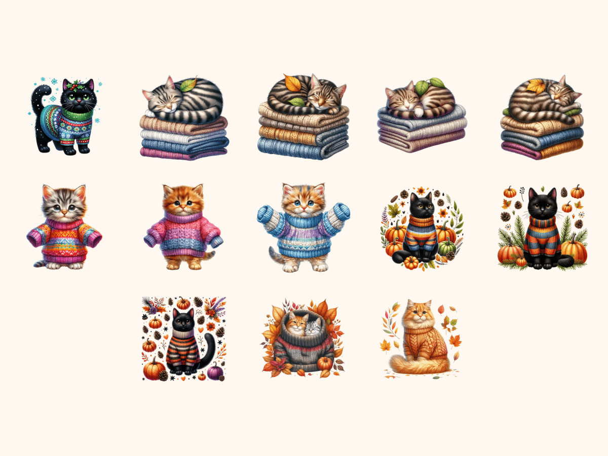 Sweater Weather Cats Clipart All Bundles Clipart Line Art - WondersArtist