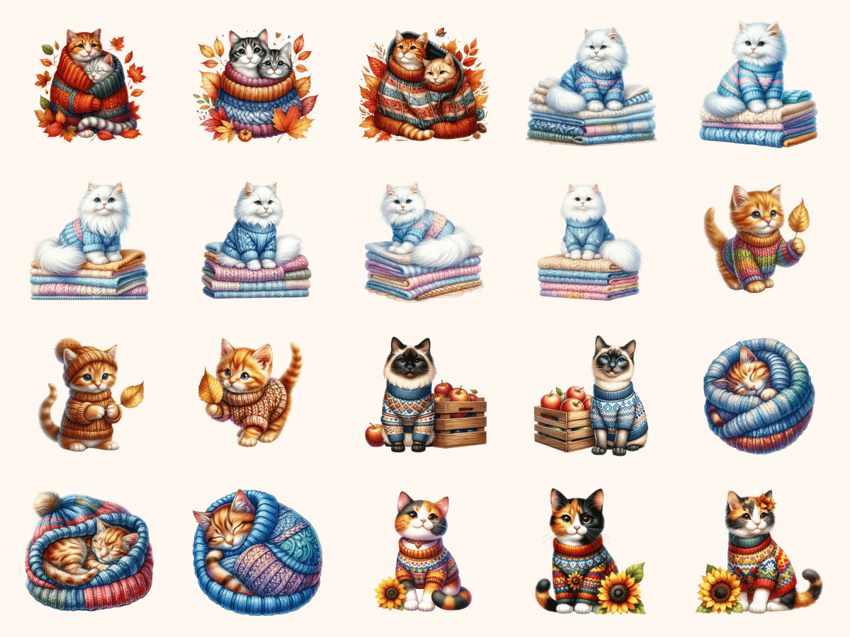 Sweater Weather Cats Clipart All Bundles Clipart Line Art - WondersArtist