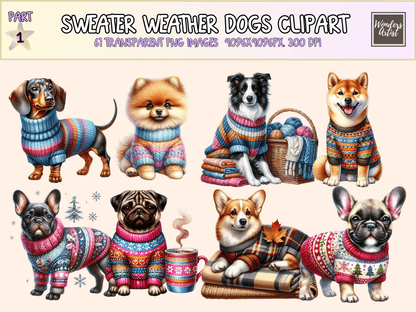 Sweater Weather Dogs Clipart All Bundles Clipart Line Art - WondersArtist