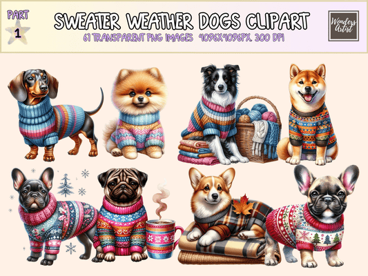 Sweater Weather Dogs Clipart All Bundles Clipart Line Art - WondersArtist
