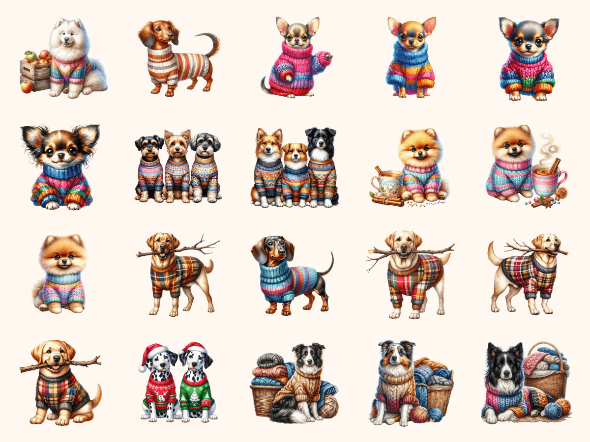 Sweater Weather Dogs Clipart All Bundles Clipart Line Art - WondersArtist