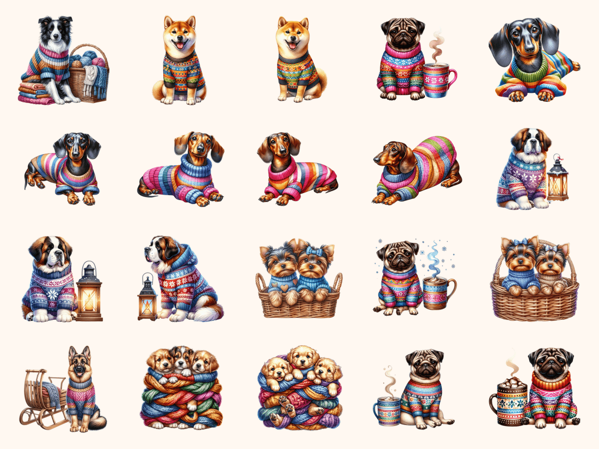 Sweater Weather Dogs Clipart All Bundles Clipart Line Art - WondersArtist