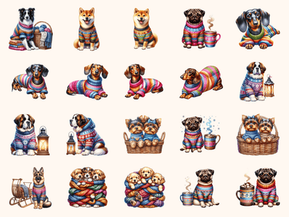 Sweater Weather Dogs Clipart All Bundles Clipart Line Art - WondersArtist