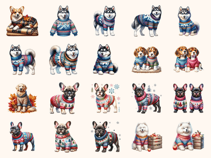 Sweater Weather Dogs Clipart All Bundles Clipart Line Art - WondersArtist