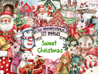 Sweet Christmas Watercolor Clipart Candy Cane Art - Wonders Artist