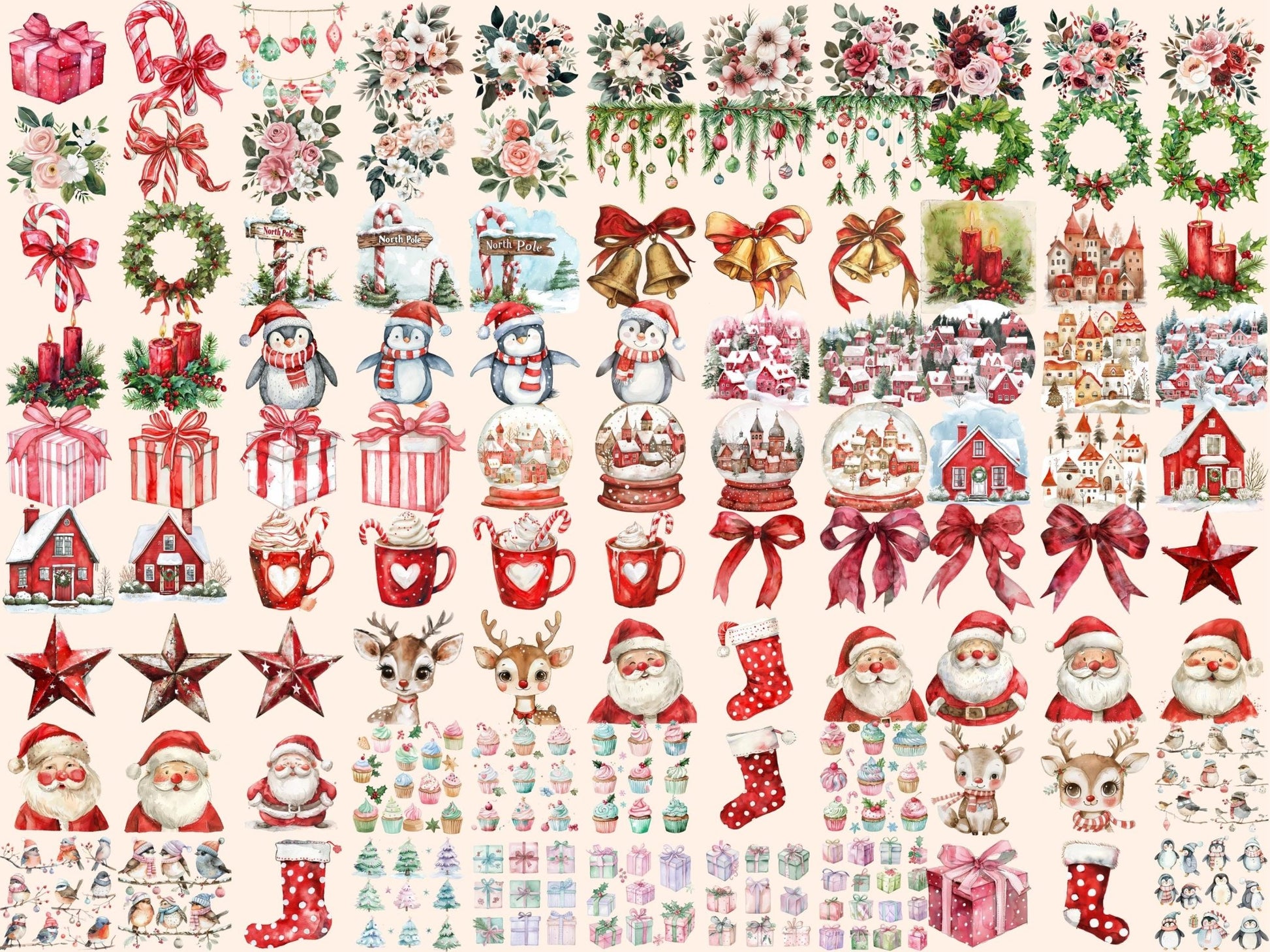 Sweet Christmas Watercolor Clipart - High - Quality Instant Digital Download for Creative Projects