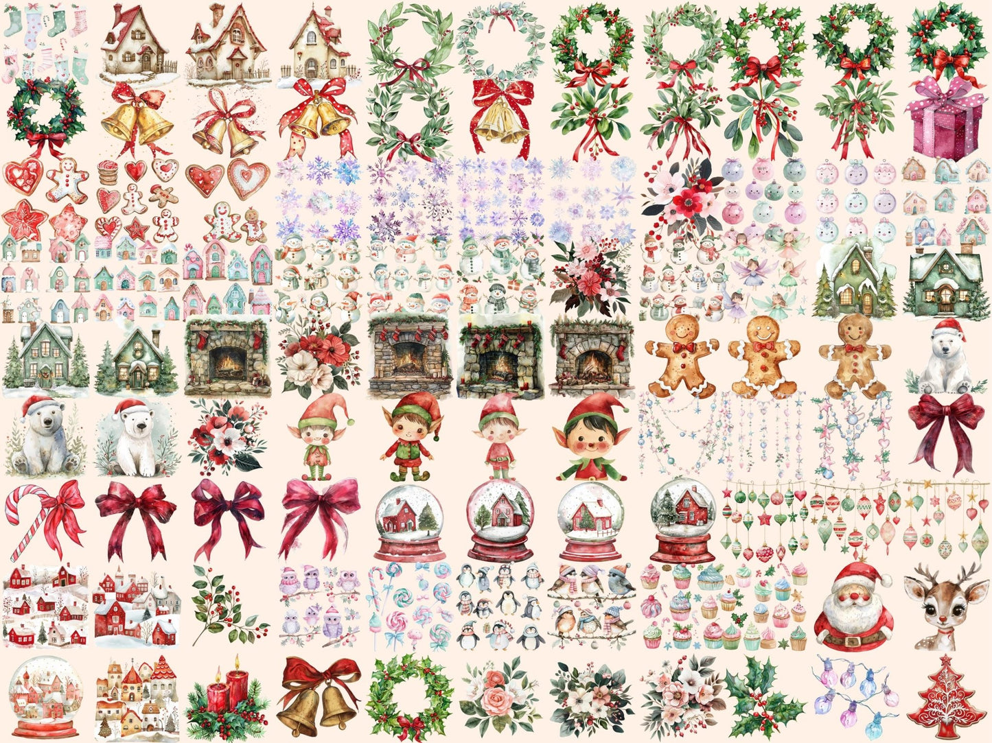 Sweet Christmas Watercolor Clipart - High - Quality Instant Digital Download for Creative Projects