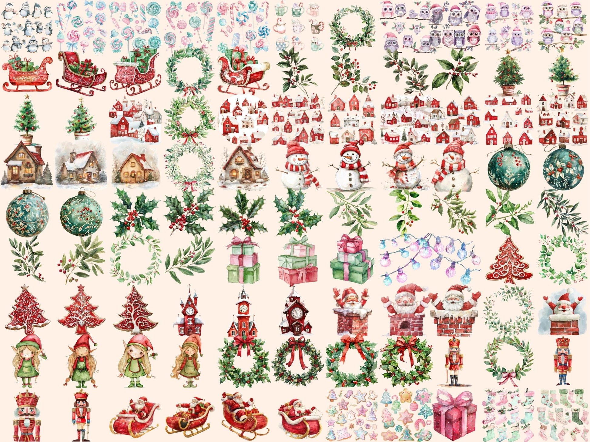 Sweet Christmas Watercolor Clipart - High - Quality Instant Digital Download for Creative Projects