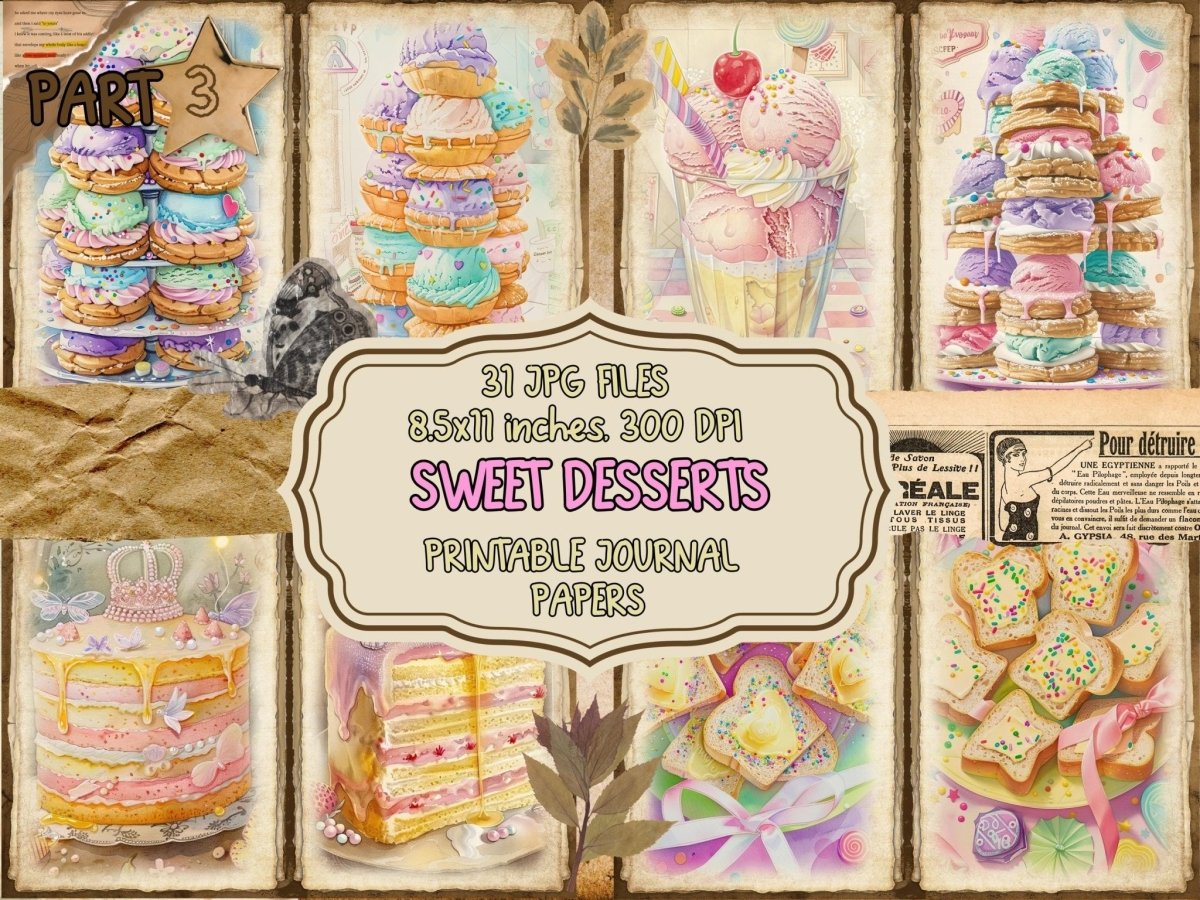 Sweet Desserts Journal Pages (P3) Bakery Ephemera - Wonders Artist