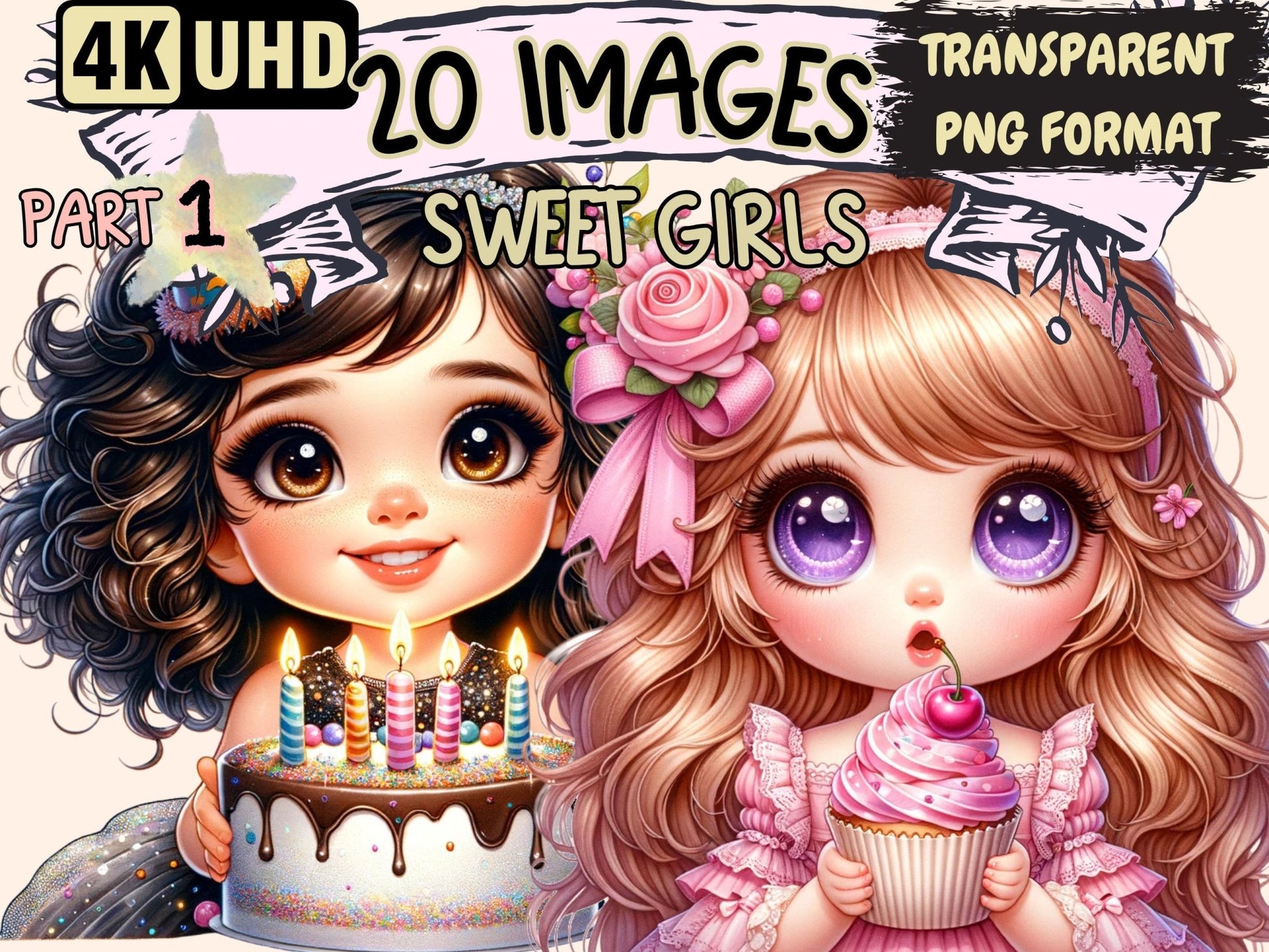 Sweet Girls Clipart - High - Quality Instant Digital Download for Creative Projects